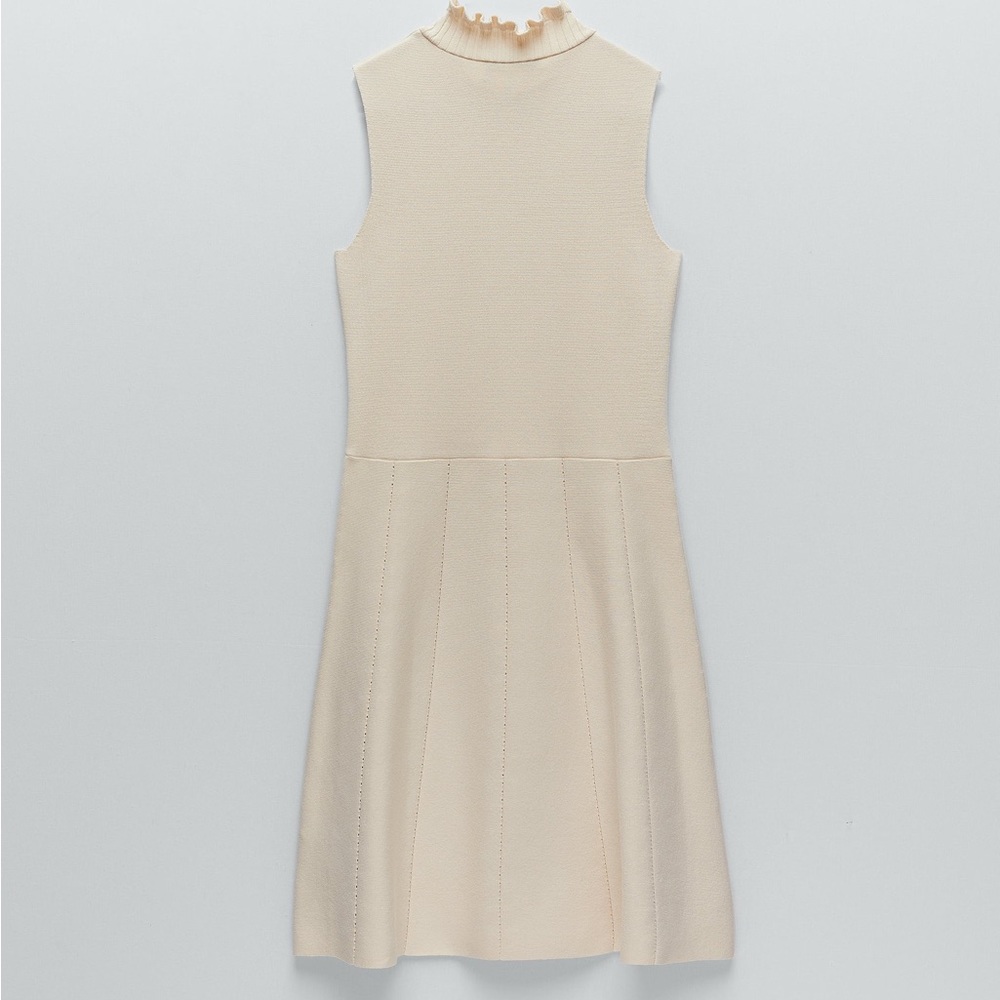 Zara Cream Sleeveless A-Line Dress with Black Neck Tie - Picture 6 of 6